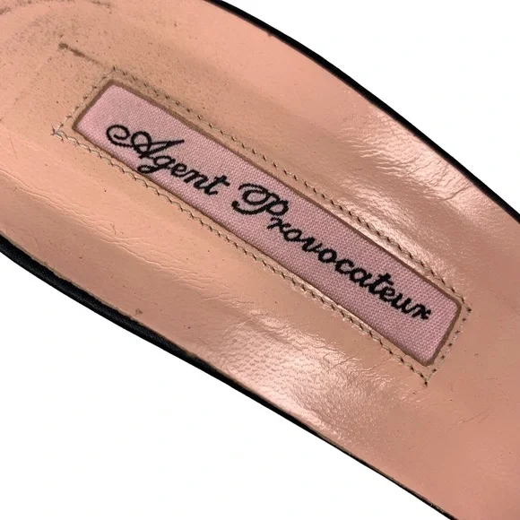 Agent Provacateur Enrica Women’s Slip On Satin Black Pom Pom Trim Heels 8.5-9 - Picture 3 of 11